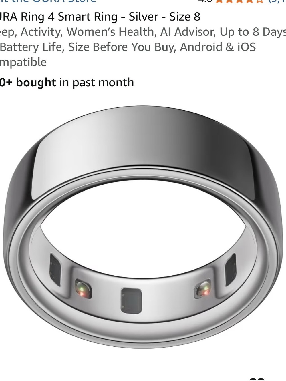 Oura Ring 4 Smart Ring — Silver Metallic Finish